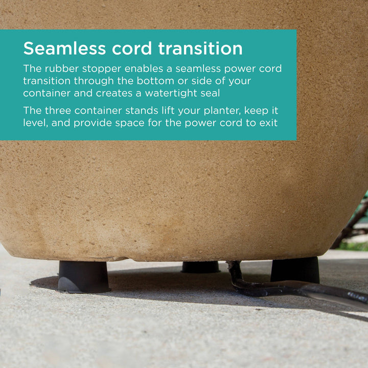 Bottom view of a container showing the container stands