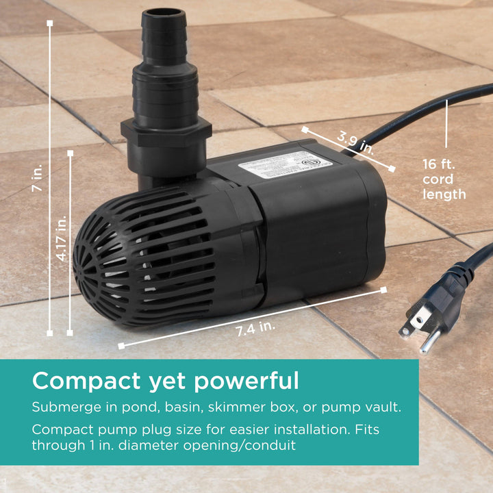 2,000 GPH Waterfall Pump is Compact yet powerful