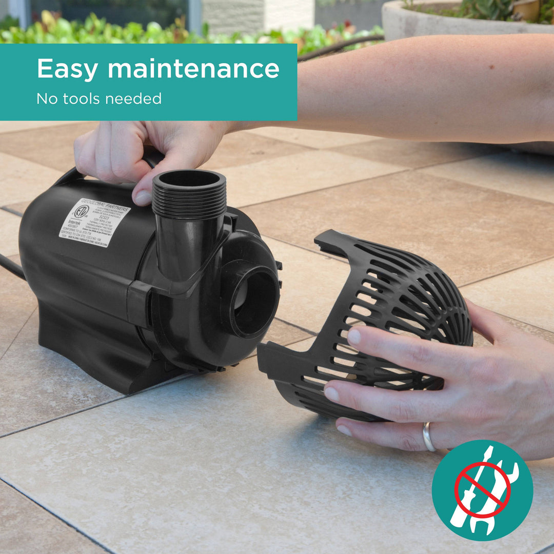 3,600 GPH Waterfall Pump features easy maintenance - no tools needed