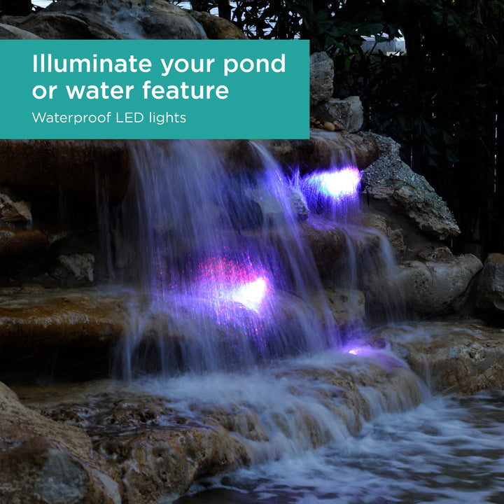 Color Changing Pond & Landscape LED Light Set illuminates ponds or water features