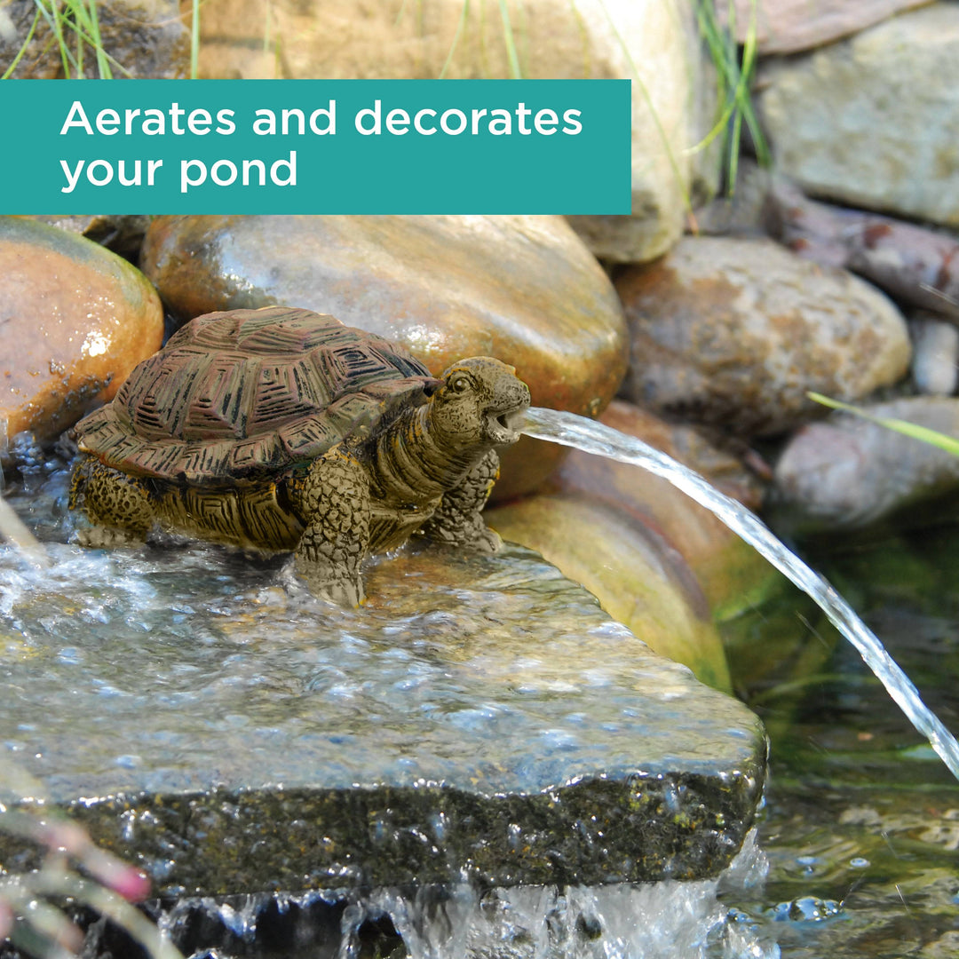 Turtle Spitter aerates and decorates your pond