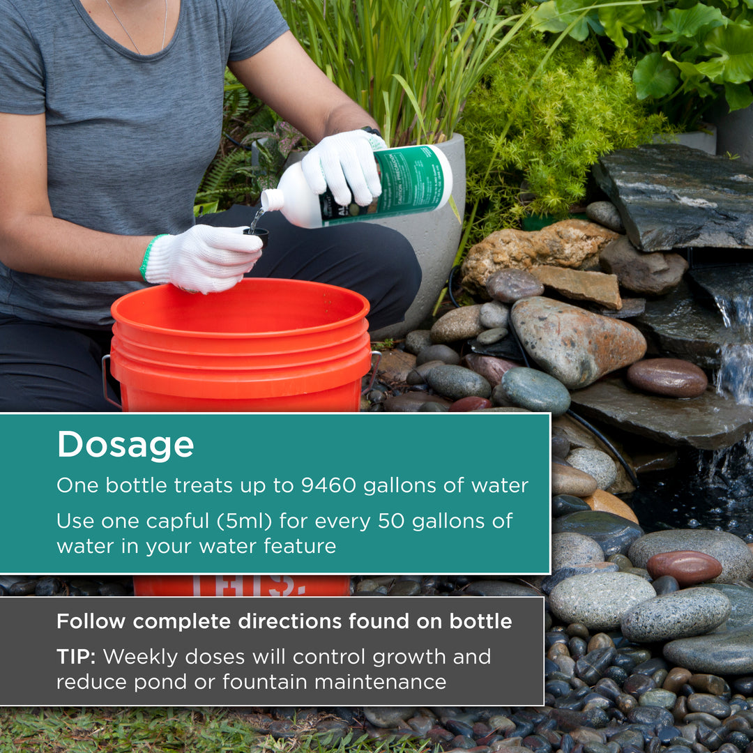 One bottle of TotalPond Algaecide treats up to 9,460 gallons of water