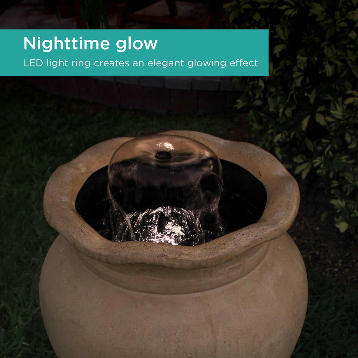 Container Fountain lights at night