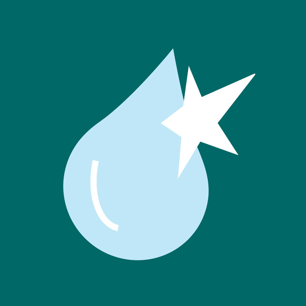 Illustration of a water droplet with a starburst, representing clear pond water