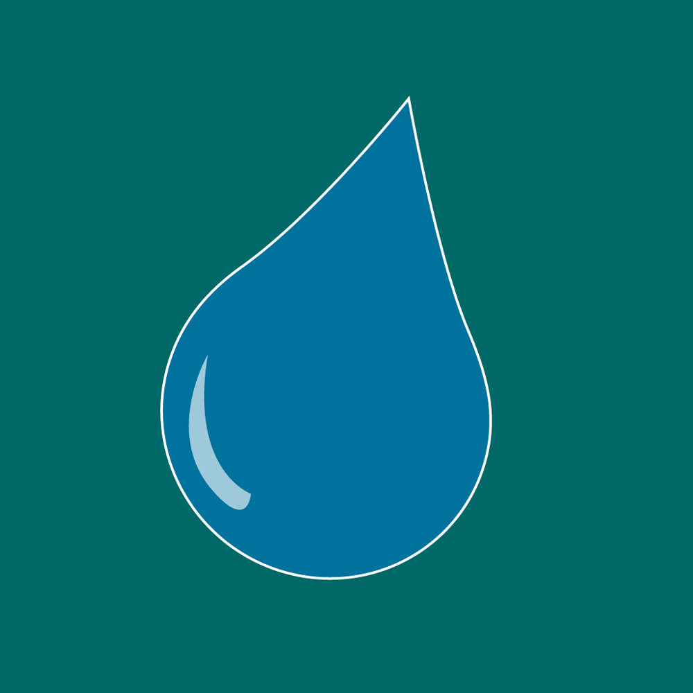 Illustration of a blue water droplet, representing pond water dye