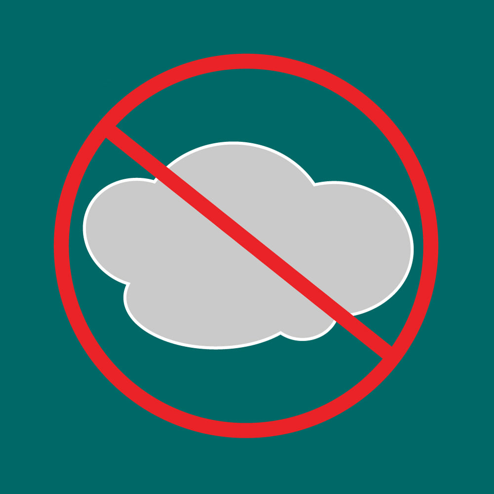 Illustration of a cloudy shape with a red prohibition symbol, representing murky pond water