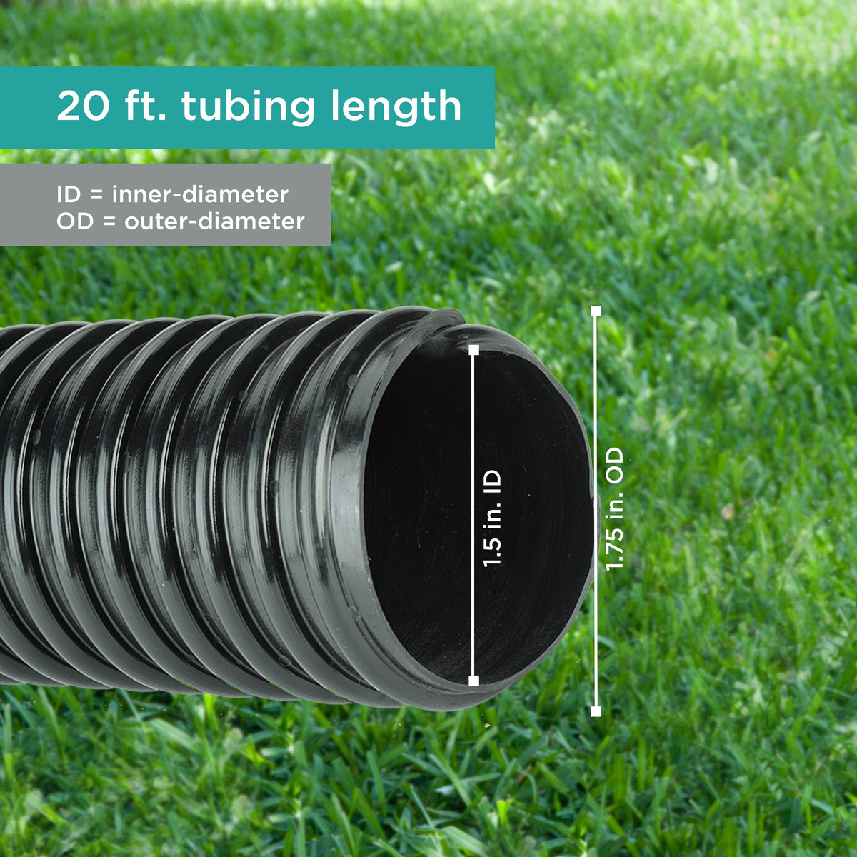 1.5 in. Corrugated Tubing diameter chart for 20 ft. long tubing