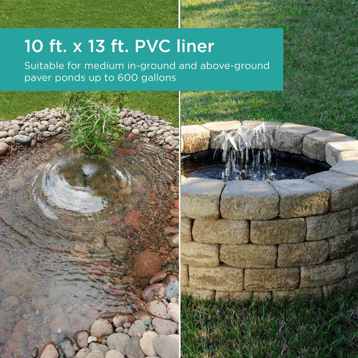 10 x 13 ft. PVC Pond Liner is suitable for medium in-ground and above-ground paver ponds up to 600 gallons