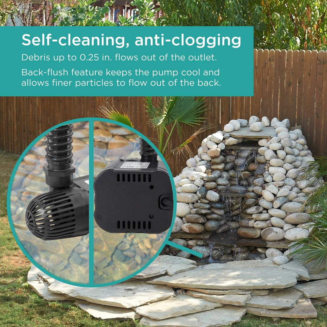 2,000 GPH Waterfall Pump features self-cleaning and anti-clogging