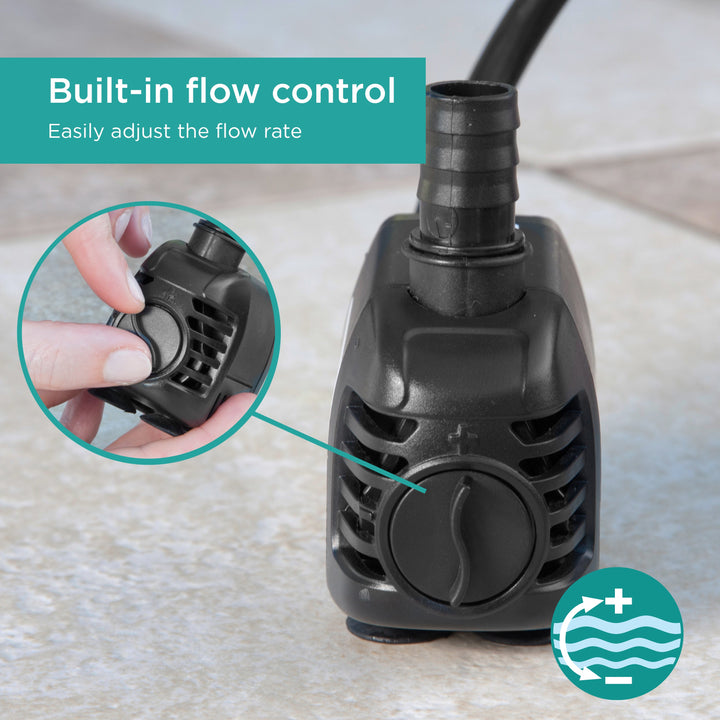 70 GPH Fountain Pump features easily adjustable, built-in flow control 