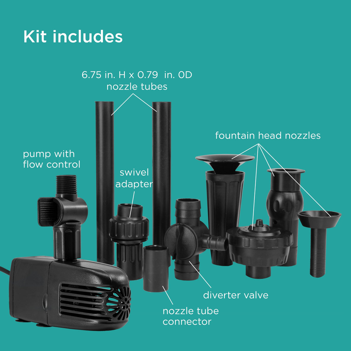What's included in 330 GPH Pond Pump with Nozzle Kit